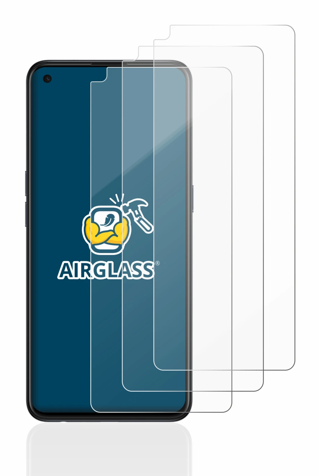 Abbildung des Geräts Oppo Find X3 Lite mit einer Vielzahl des Displayschutzes.