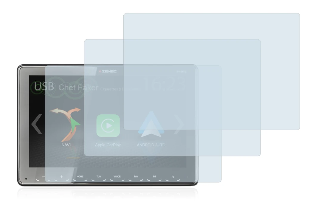 Abbildung des Geräts Zenec Z-N965 mit einer Vielzahl des Displayschutzes.