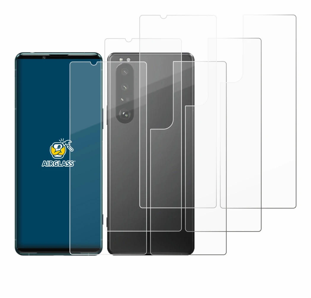 Abbildung des Geräts Sony Xperia 5 III (Display+Rückseite) mit einer Vielzahl des Displayschutzes.