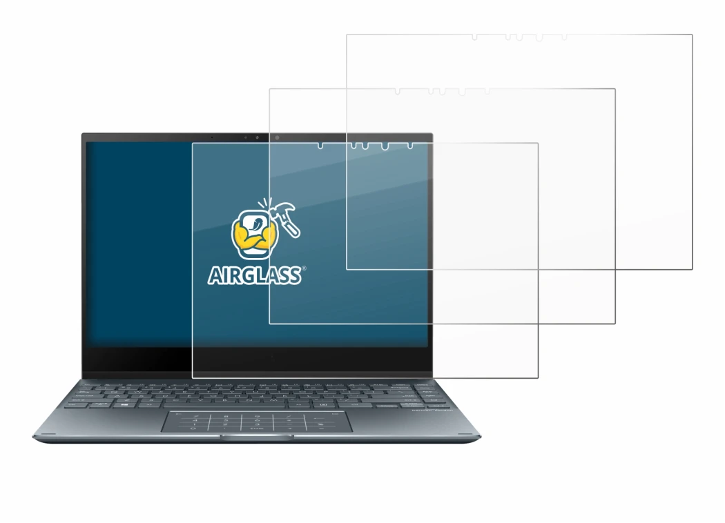 Abbildung des Geräts ASUS ZenBook Flip 13 UX363EA mit einer Vielzahl des Displayschutzes.