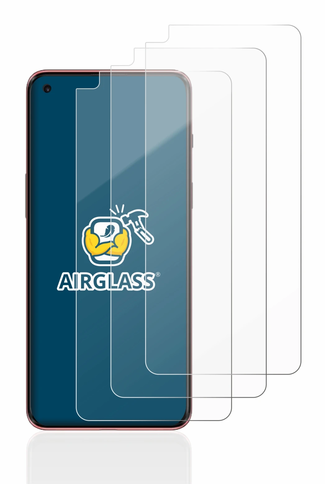 Abbildung des Geräts OnePlus Nord 2 5G mit einer Vielzahl des Displayschutzes.