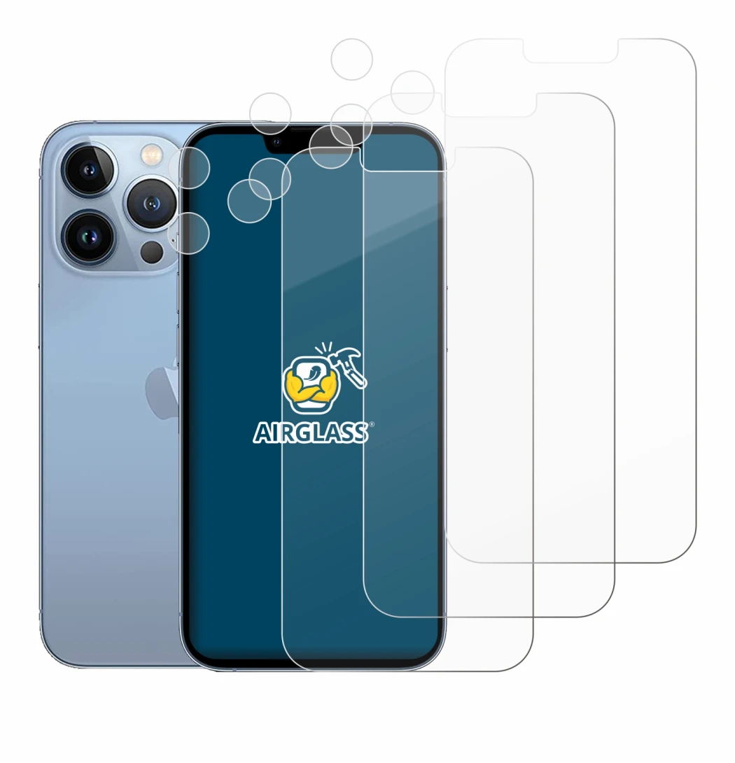 Abbildung des Geräts Apple iPhone 13 Pro (Display+Kamera) mit einer Vielzahl des Displayschutzes.