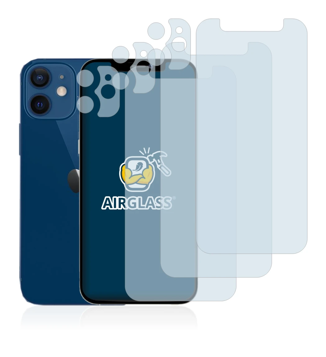Abbildung des Geräts Apple iPhone 12 mini (Display+Kamera) mit einer Vielzahl des Displayschutzes.