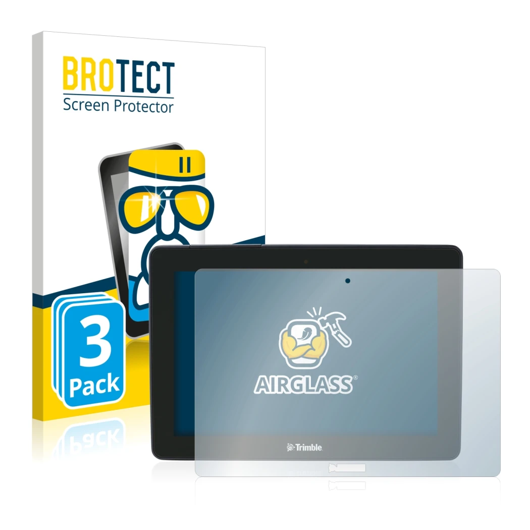Vorderseite einer Produktverpackung mit dem Markenlogo BROTECT. Daneben ist das Gerät Trimble GFX-750 mit dem zugehörigen Disp