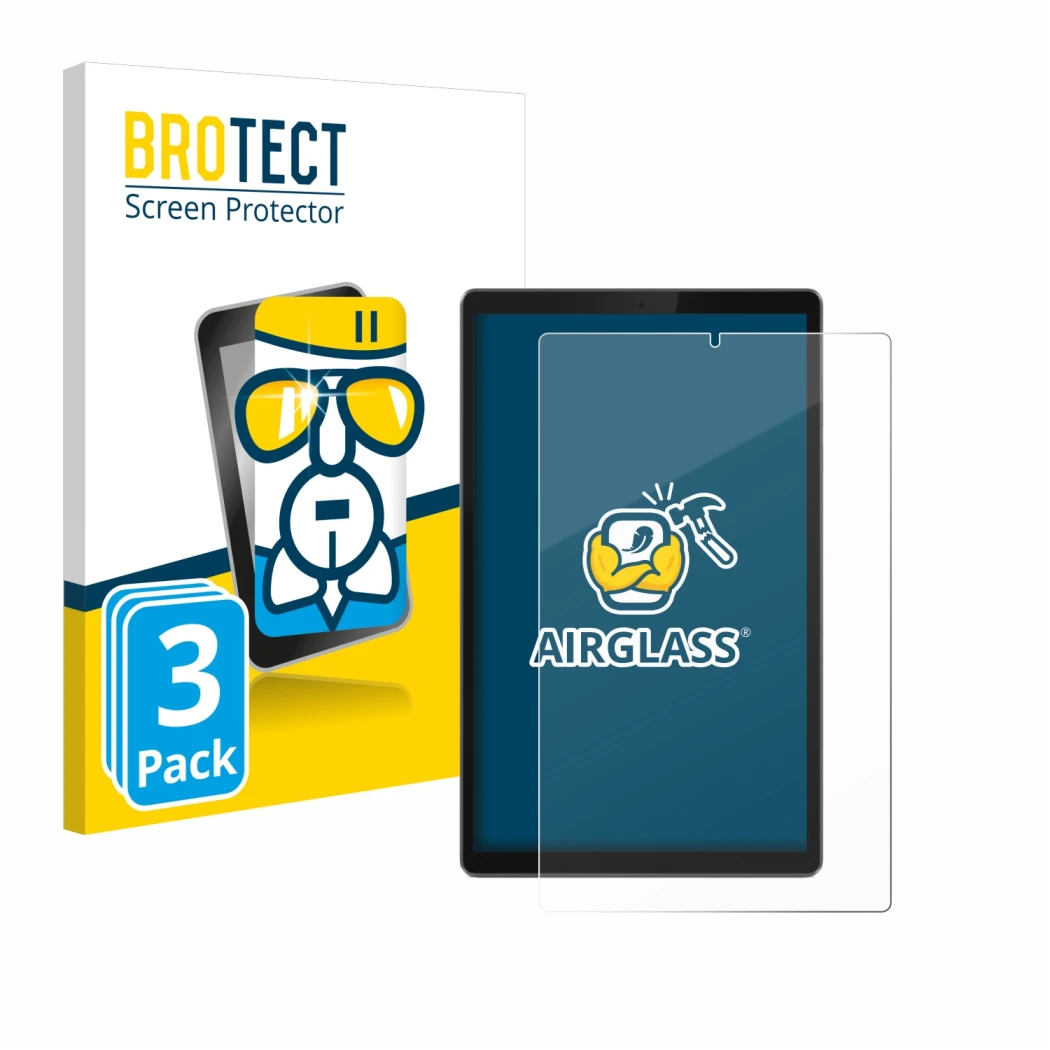 Vorderseite einer Produktverpackung mit dem Markenlogo BROTECT. Daneben ist das Gerät Lenovo Tab TB-X306F mit dem zugehörigen 