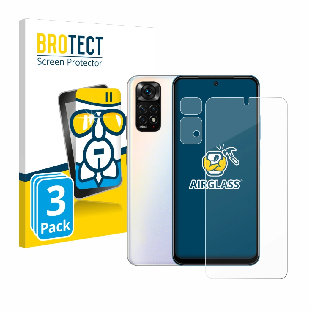 Vorderseite einer Produktverpackung mit dem Markenlogo BROTECT. Daneben ist das Gerät Xiaomi Redmi Note 11S (Display+Kamera) m