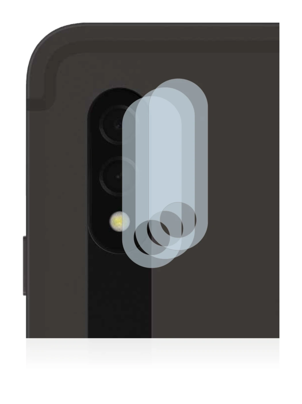 Abbildung des Geräts Samsung Galaxy Tab S8 Plus WiFi (NUR Kameraschutz) mit einer Vielzahl des Displayschutzes.