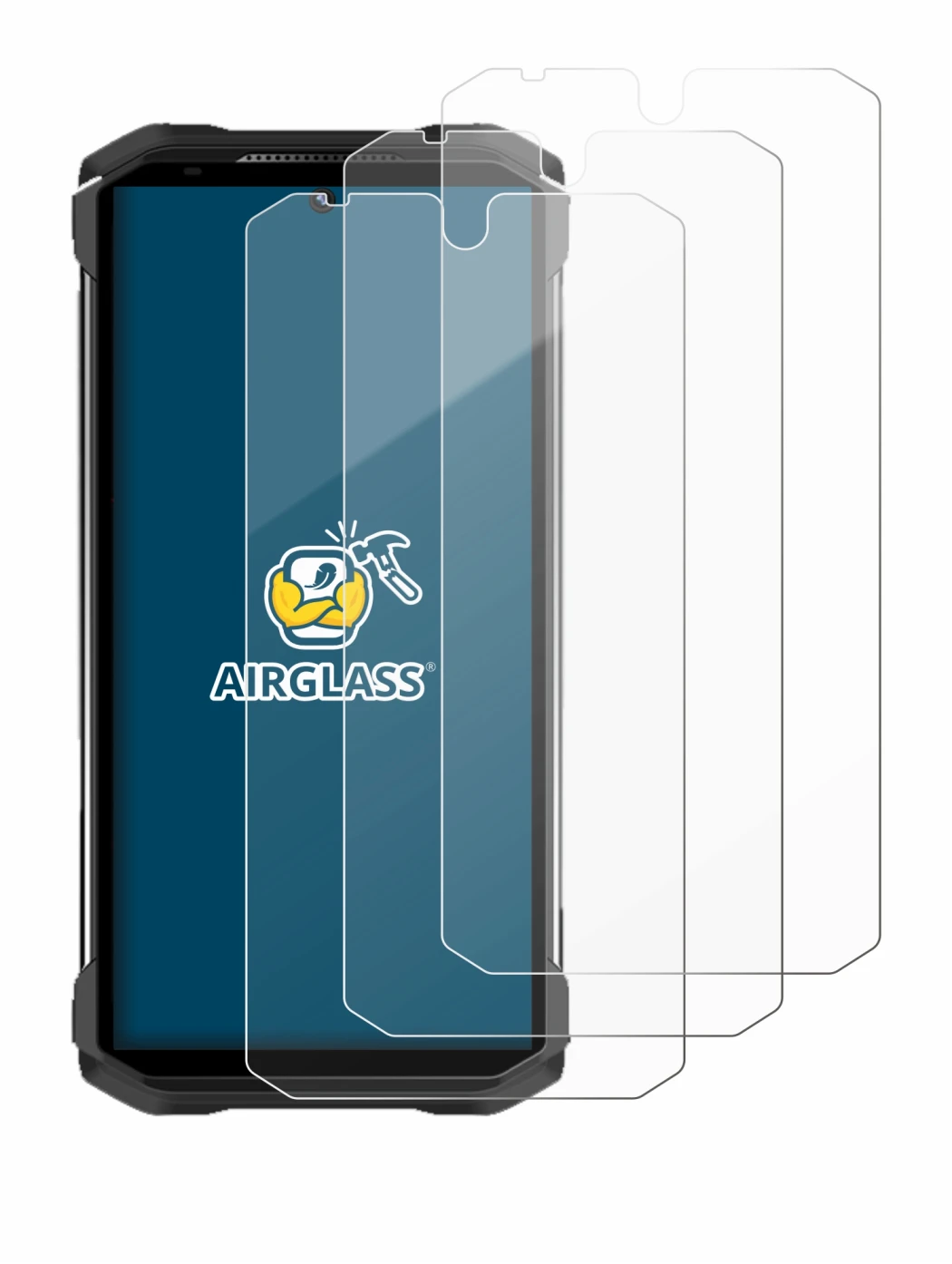 Abbildung des Geräts Doogee S98 mit einer Vielzahl des Displayschutzes.