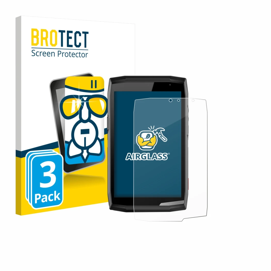 Vorderseite einer Produktverpackung mit dem Markenlogo BROTECT. Daneben ist das Gerät Crosscall Core T5 mit dem zugehörigen Di