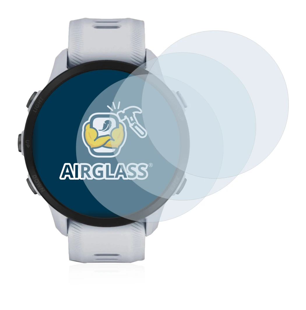 Abbildung des Geräts Garmin Forerunner 955 Solar mit einer Vielzahl des Displayschutzes.