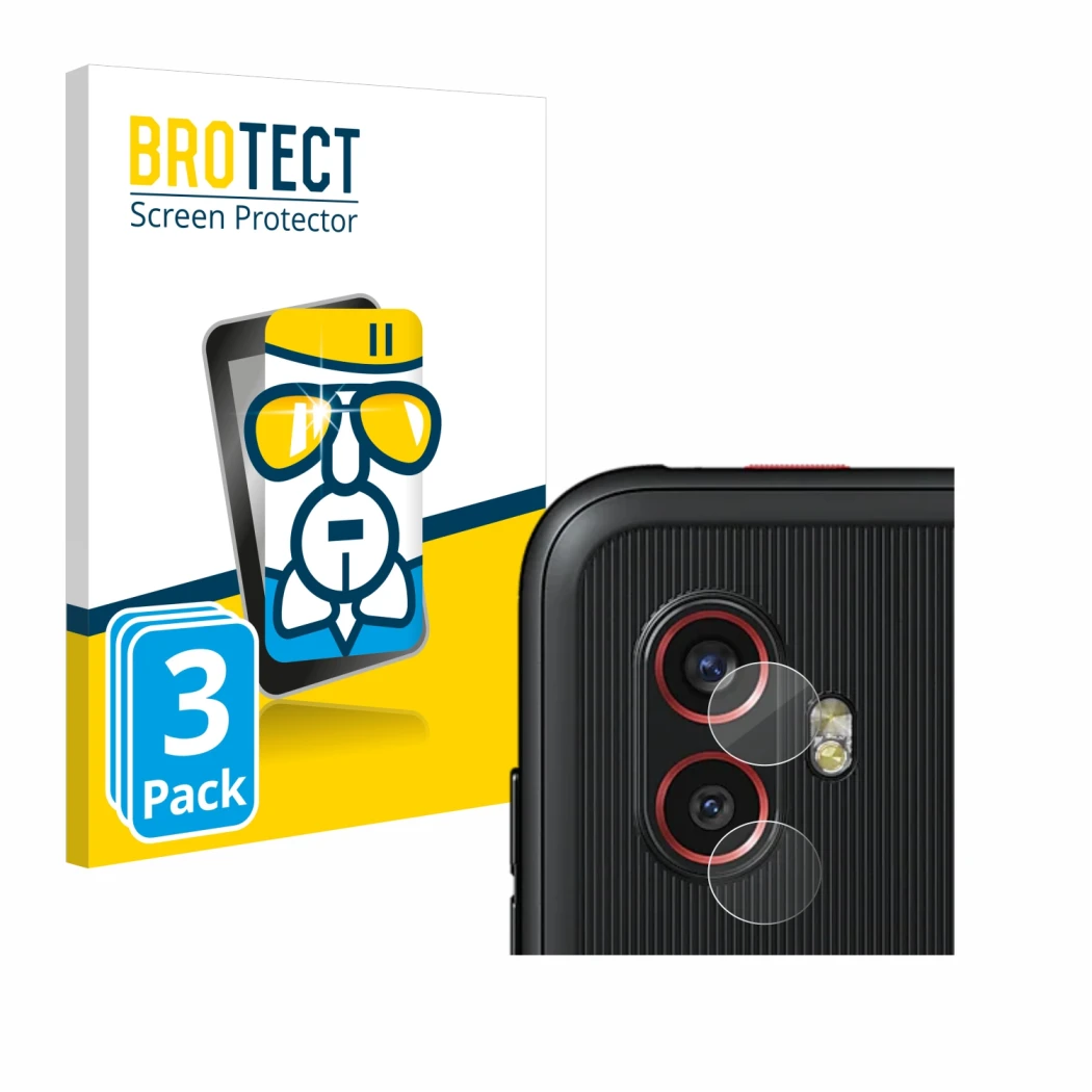 Vorderseite einer Produktverpackung mit dem Markenlogo BROTECT. Daneben ist das Gerät Samsung Galaxy Xcover 6 Pro (NUR Kameras