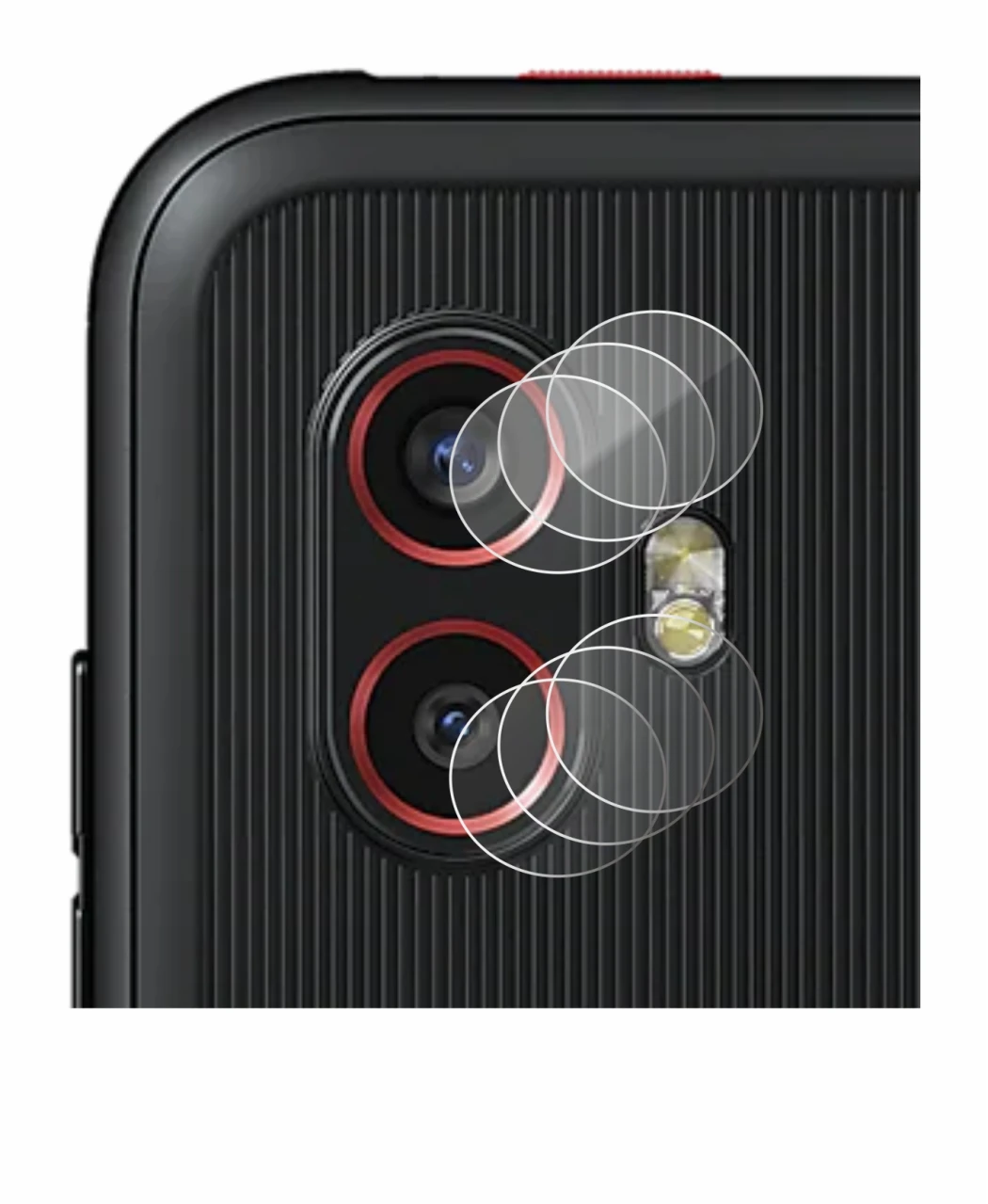 Abbildung des Geräts Samsung Galaxy Xcover 6 Pro (NUR Kameraschutz) mit einer Vielzahl des Displayschutzes.