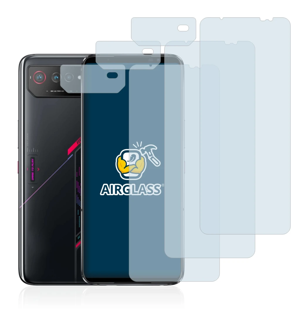 Abbildung des Geräts ASUS ROG Phone 6 (Display+Kamera) mit einer Vielzahl des Displayschutzes.