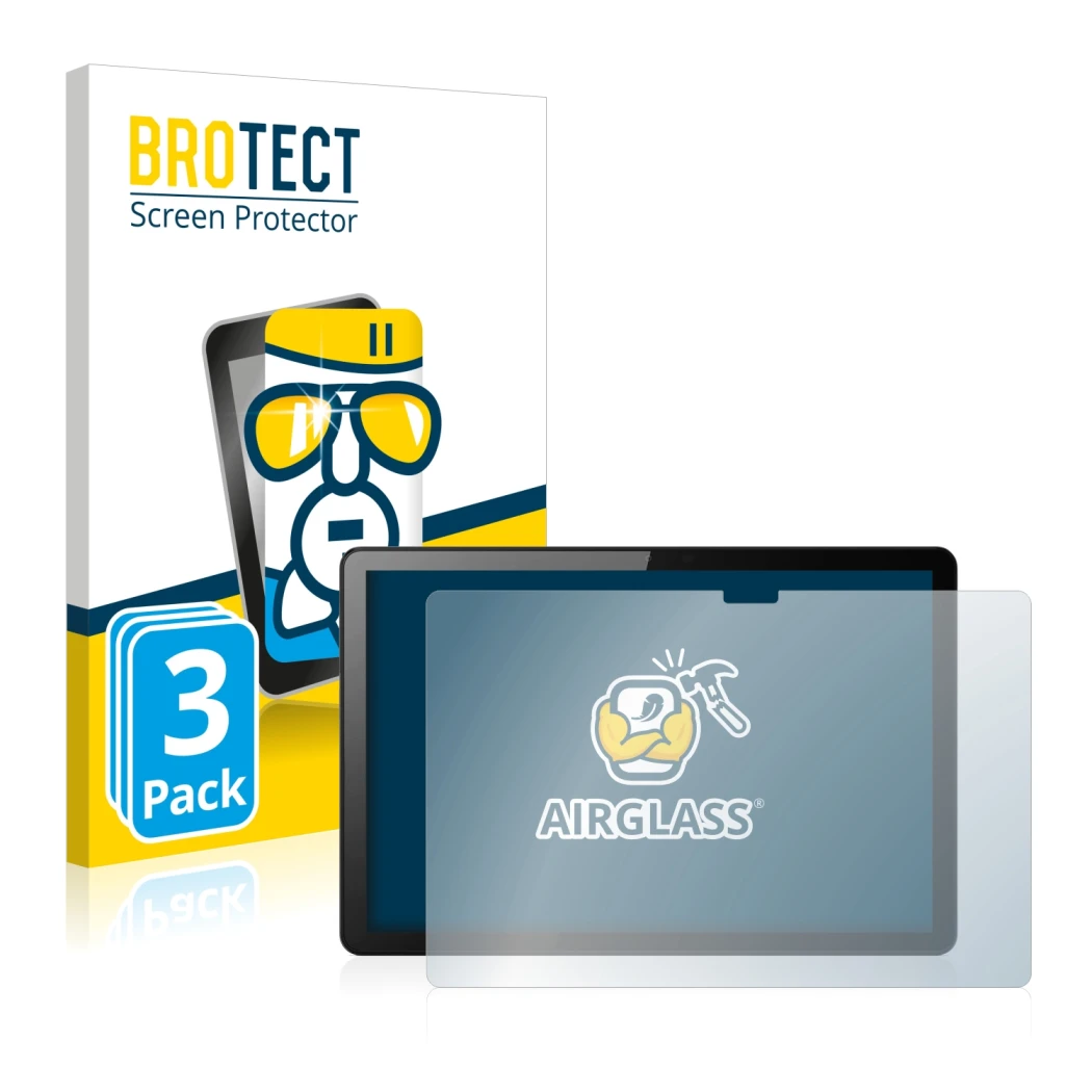 Vorderseite einer Produktverpackung mit dem Markenlogo BROTECT. Daneben ist das Gerät Lenovo Tab M10 (3. Gen.) mit dem zugehör