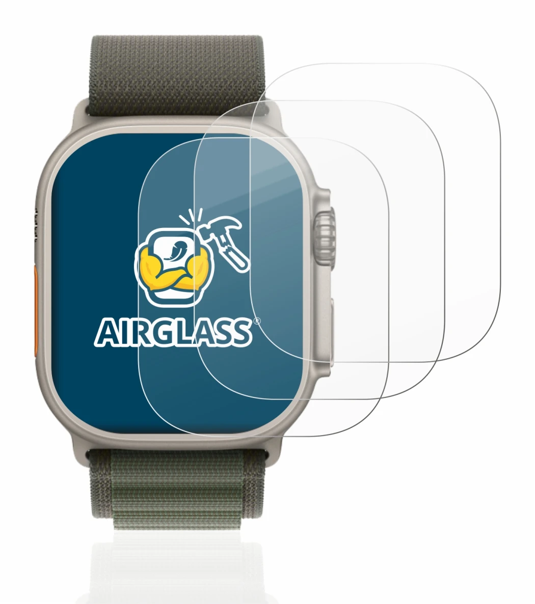 Abbildung des Geräts Apple Watch Ultra (49 mm) mit einer Vielzahl des Displayschutzes.