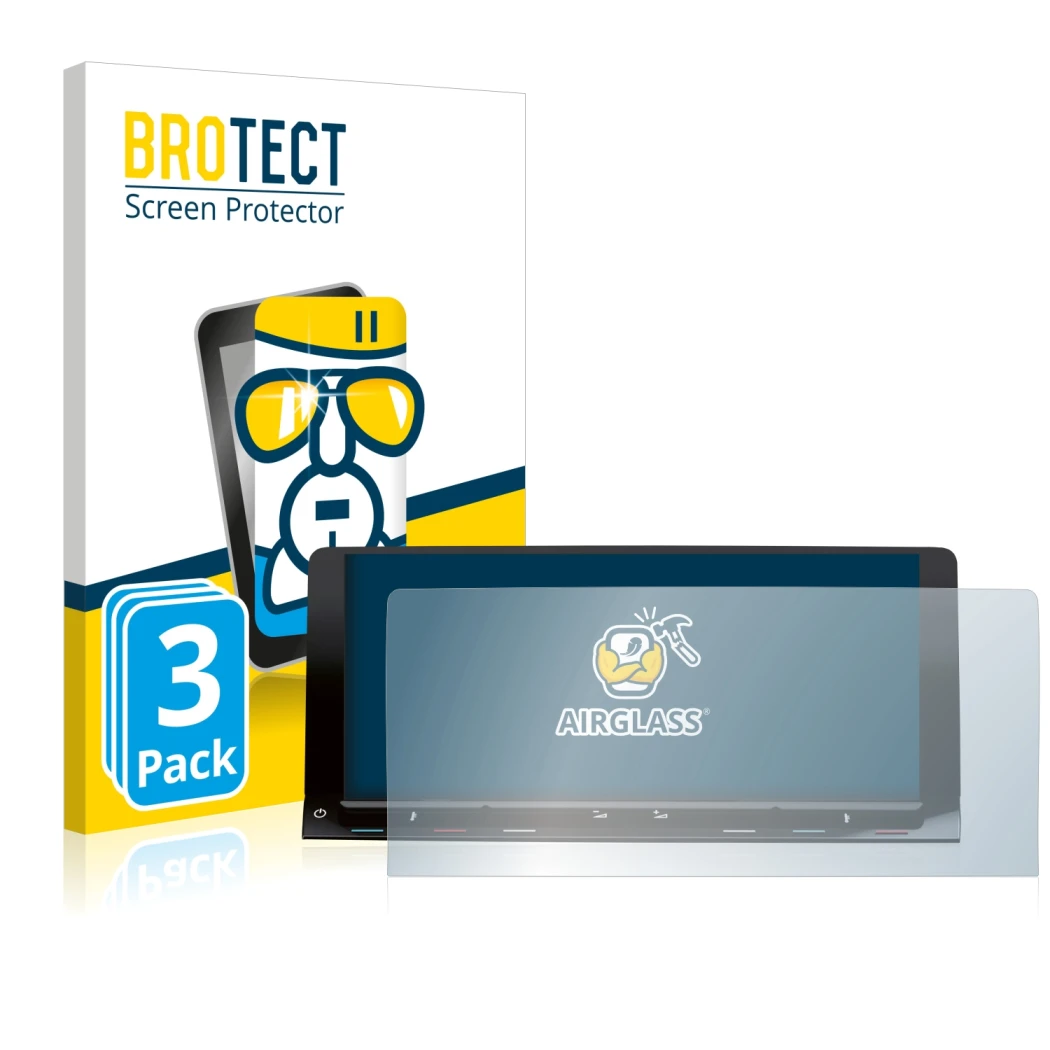 Vorderseite einer Produktverpackung mit dem Markenlogo BROTECT. Daneben ist das Gerät Volkswagen T7 Multivan Life Discover Med