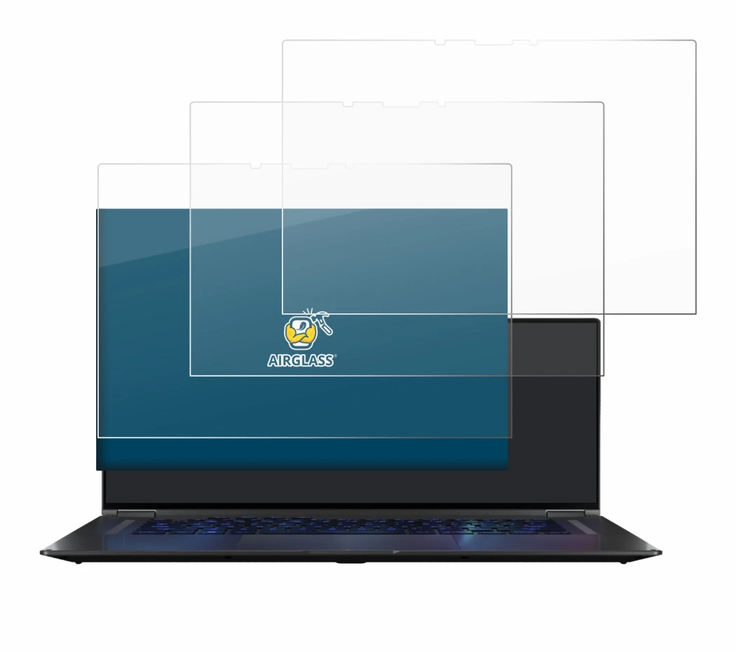 Abbildung des Geräts ASUS ROG Flow X16 mit einer Vielzahl des Displayschutzes.