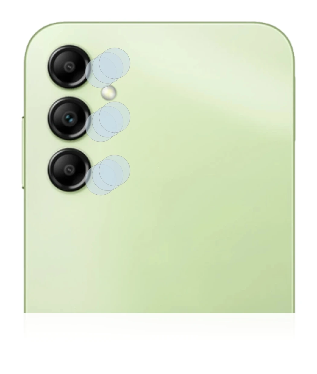 Abbildung des Geräts Samsung Galaxy A14 5G (NUR Kameraschutz) mit einer Vielzahl des Displayschutzes.