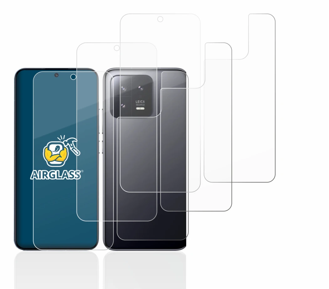 Abbildung des Geräts Xiaomi 13 (Display+Rückseite) mit einer Vielzahl des Displayschutzes.