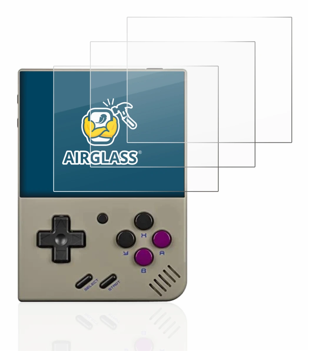 Abbildung des Geräts Miyoo Mini Plus mit einer Vielzahl des Displayschutzes.