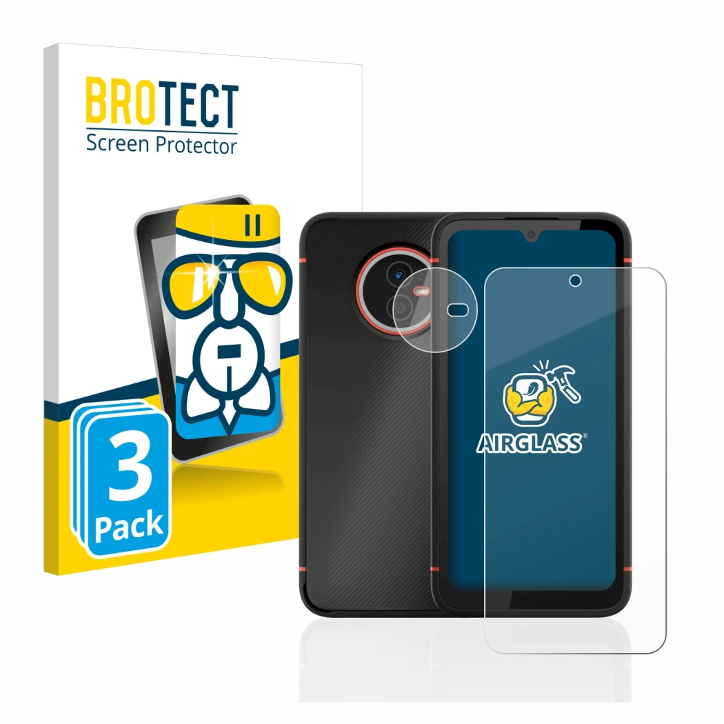 Vorderseite einer Produktverpackung mit dem Markenlogo BROTECT. Daneben ist das Gerät Gigaset GX4 (Display+Kamera) mit dem zug