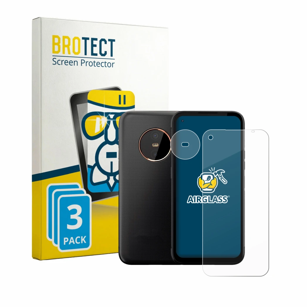 Vorderseite einer Produktverpackung mit dem Markenlogo BROTECT. Daneben ist das Gerät Gigaset GX6 (Display+Kamera) mit dem zug