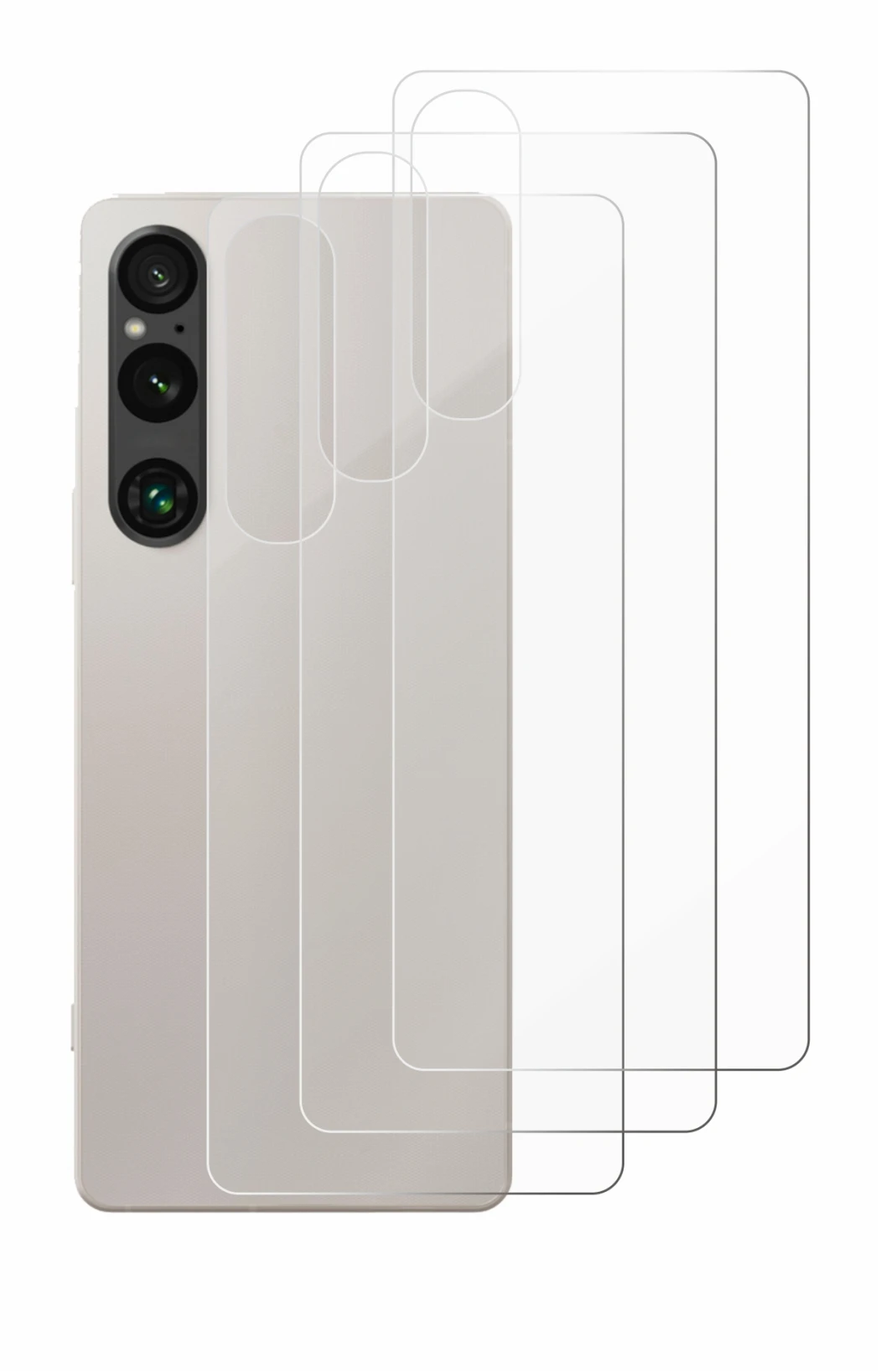 Abbildung des Geräts Sony Xperia 1 V (Rückseite) mit einer Vielzahl des Displayschutzes.