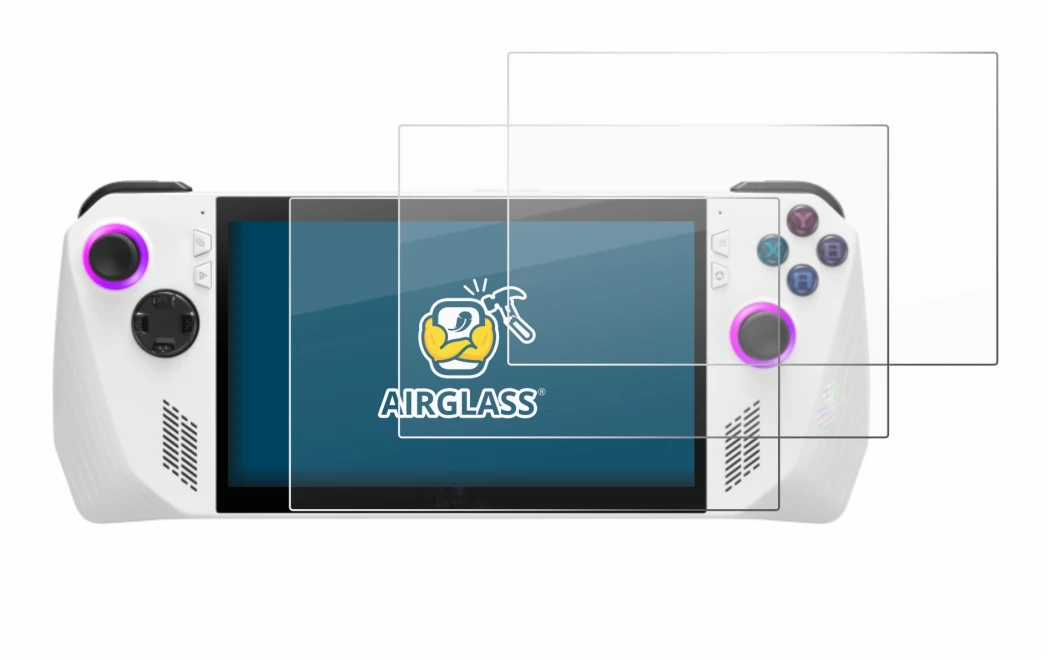 Abbildung des Geräts ASUS ROG Ally (2023) RC71L mit einer Vielzahl des Displayschutzes.