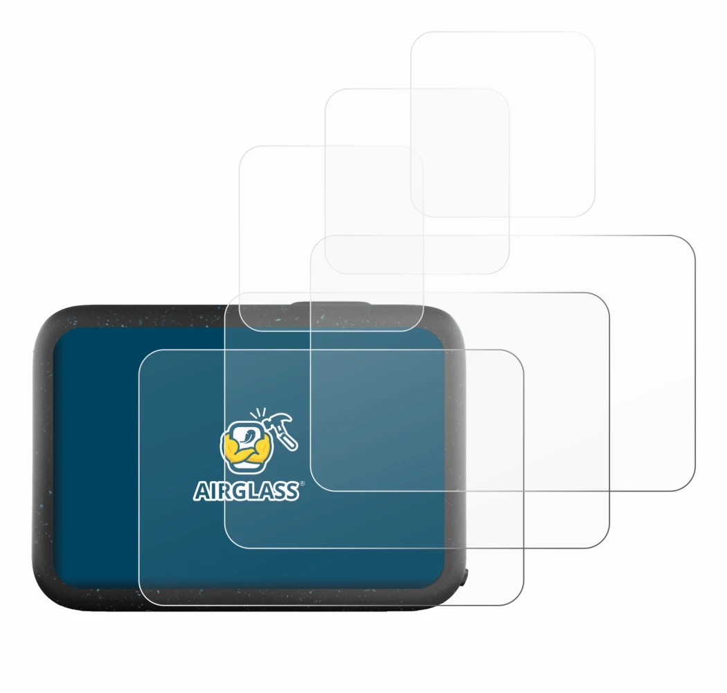 Abbildung des Geräts GoPro Hero 12 Black mit einer Vielzahl des Displayschutzes.