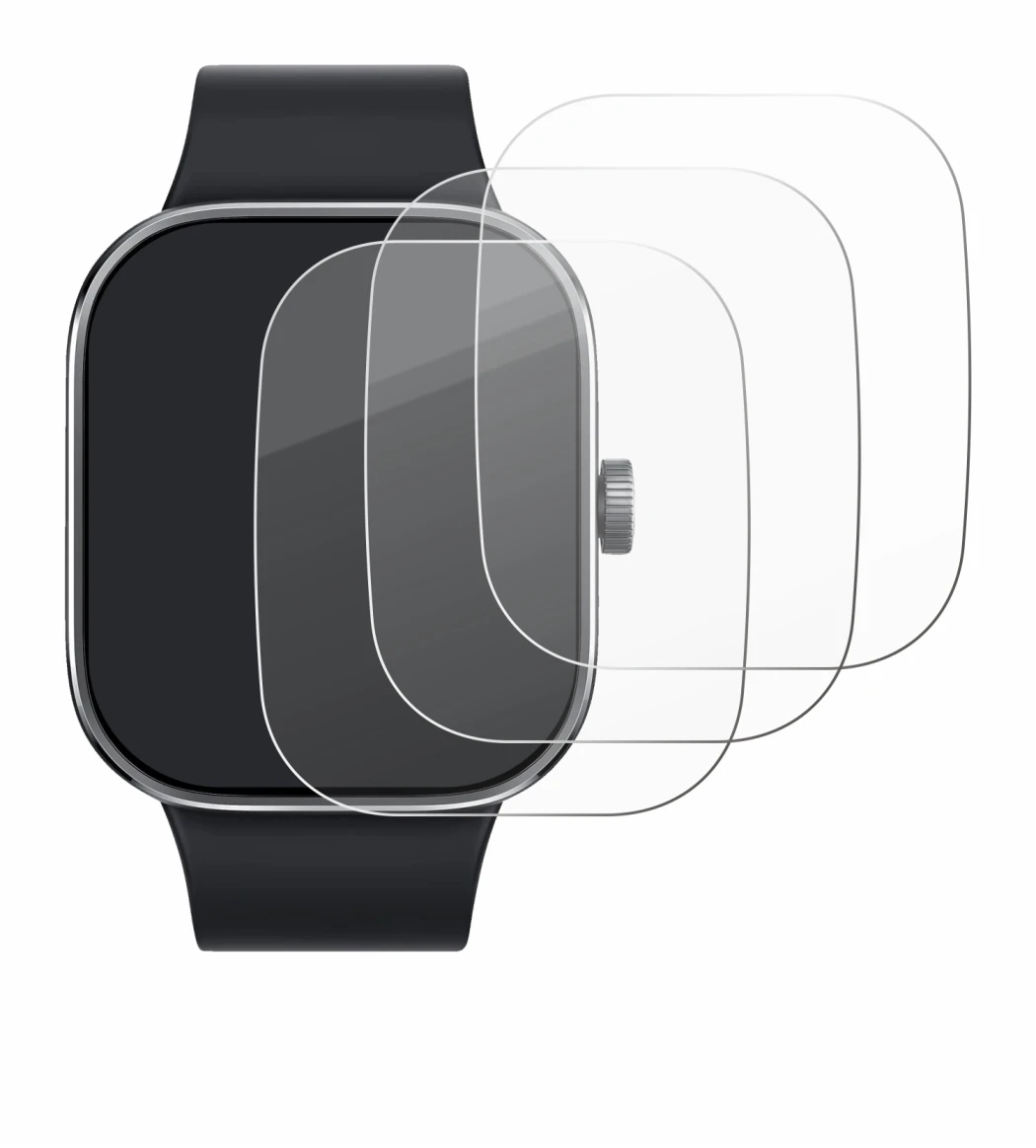 Abbildung des Geräts Xiaomi Redmi Watch 4 mit einer Vielzahl des Displayschutzes.