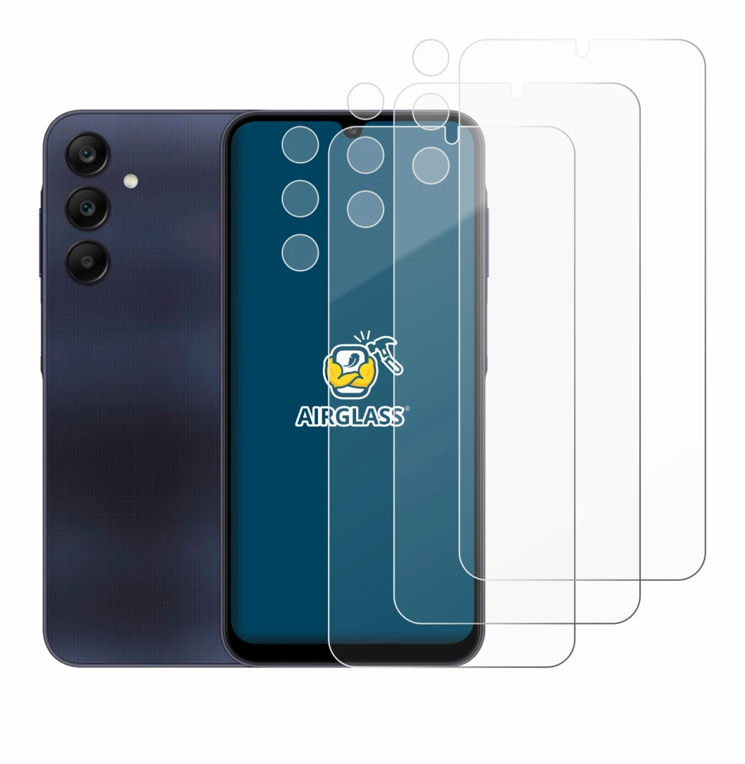 Abbildung des Geräts Samsung Galaxy A25 5G (Display+Kamera) mit einer Vielzahl des Displayschutzes.