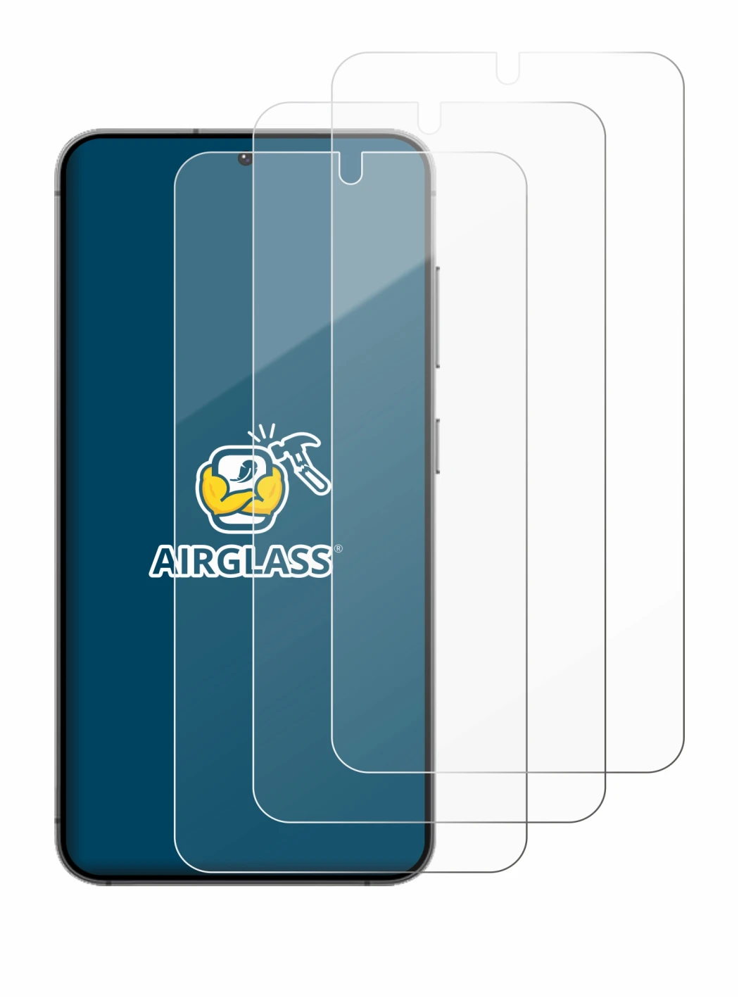 Abbildung des Geräts Samsung Galaxy S24 mit einer Vielzahl des Displayschutzes.