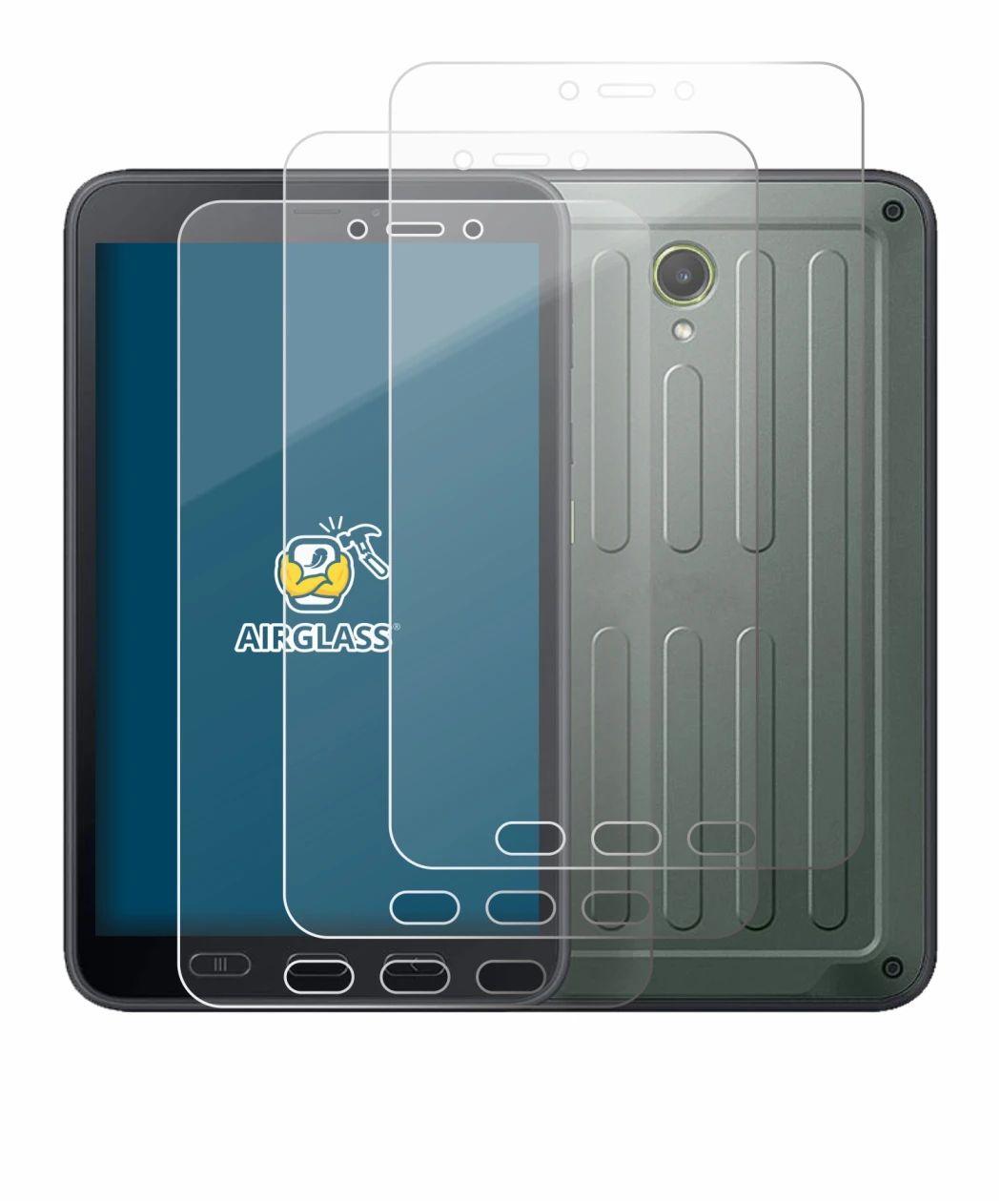 Abbildung des Geräts Samsung Galaxy Tab Active 5 (Hochformat) mit einer Vielzahl des Displayschutzes.