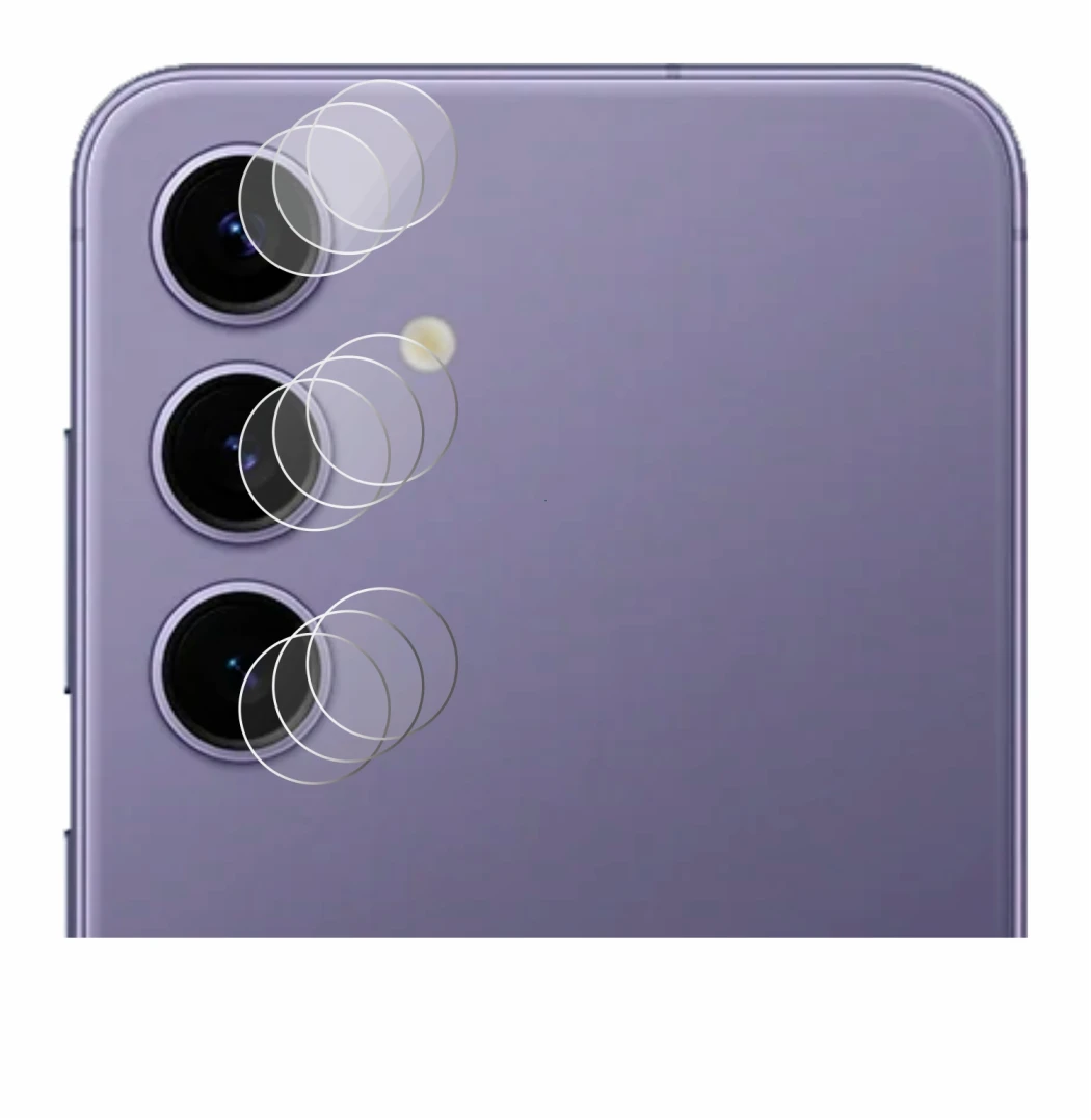 Abbildung des Geräts Samsung Galaxy S24 (NUR Kameraschutz) mit einer Vielzahl des Displayschutzes.