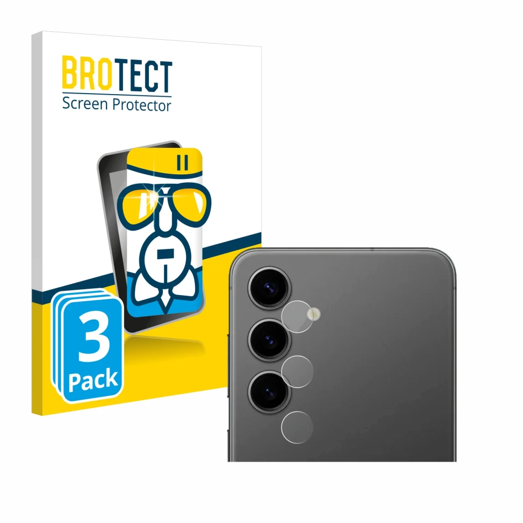 Vorderseite einer Produktverpackung mit dem Markenlogo BROTECT. Daneben ist das Gerät Samsung Galaxy S24 Plus (NUR Kameraschut