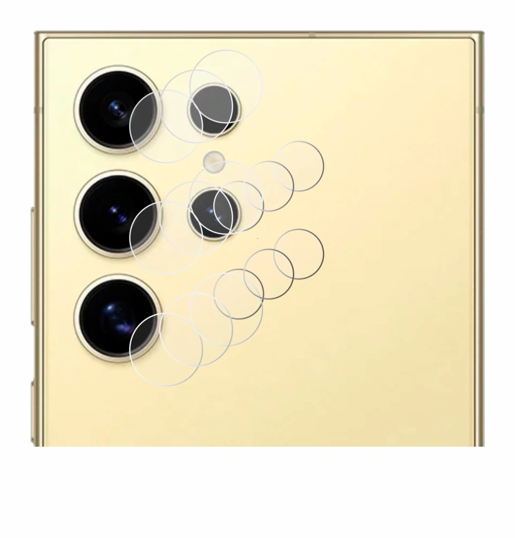 Abbildung des Geräts Samsung Galaxy S24 Ultra (NUR Kameraschutz) mit einer Vielzahl des Displayschutzes.