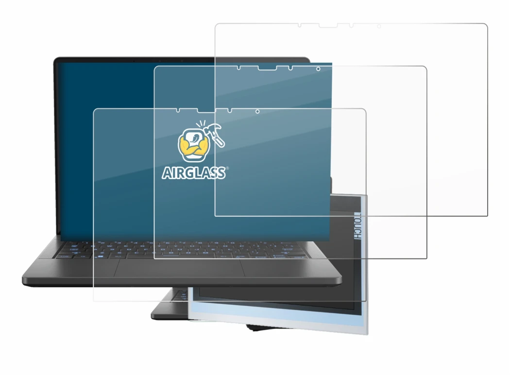 Abbildung des Geräts ASUS ROG Zephyrus G14 2024 GA403 mit einer Vielzahl des Displayschutzes.