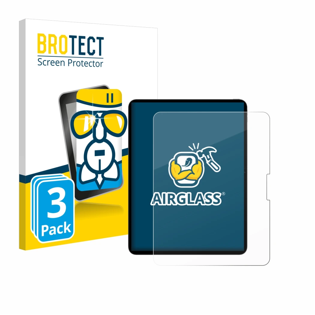 Vorderseite einer Produktverpackung mit dem Markenlogo BROTECT. Daneben ist das Gerät Apple iPad Pro 13