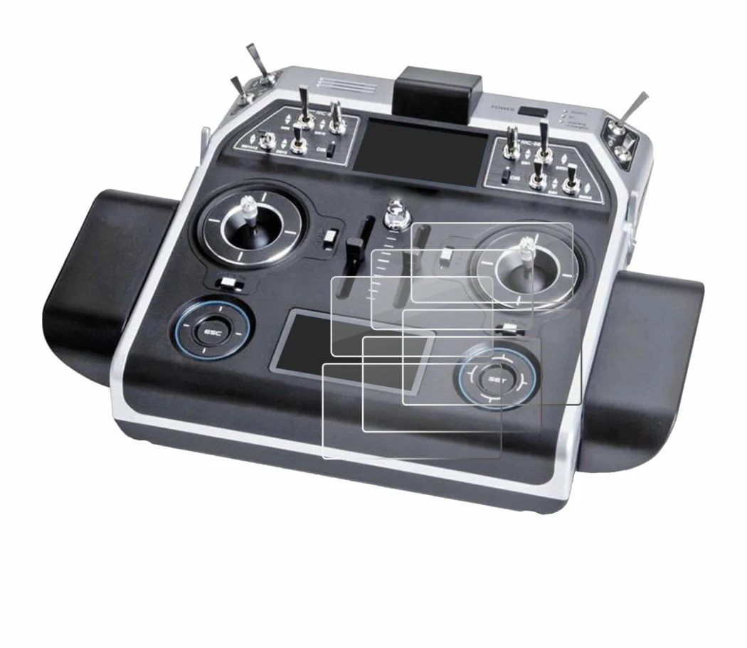 Abbildung des Geräts Graupner MC-28 mit einer Vielzahl des Displayschutzes.