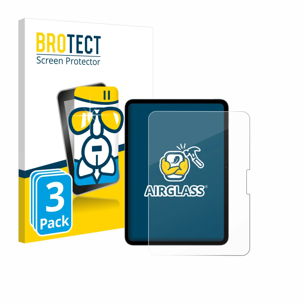 Vorderseite einer Produktverpackung mit dem Markenlogo BROTECT. Daneben ist das Gerät Apple iPad Pro 11