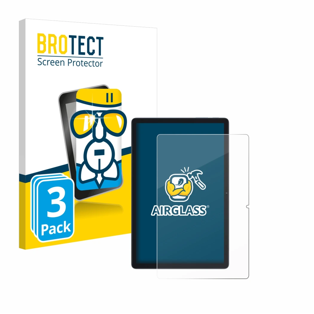 Vorderseite einer Produktverpackung mit dem Markenlogo BROTECT. Daneben ist das Gerät Blackview Tab 80 mit dem zugehörigen Dis