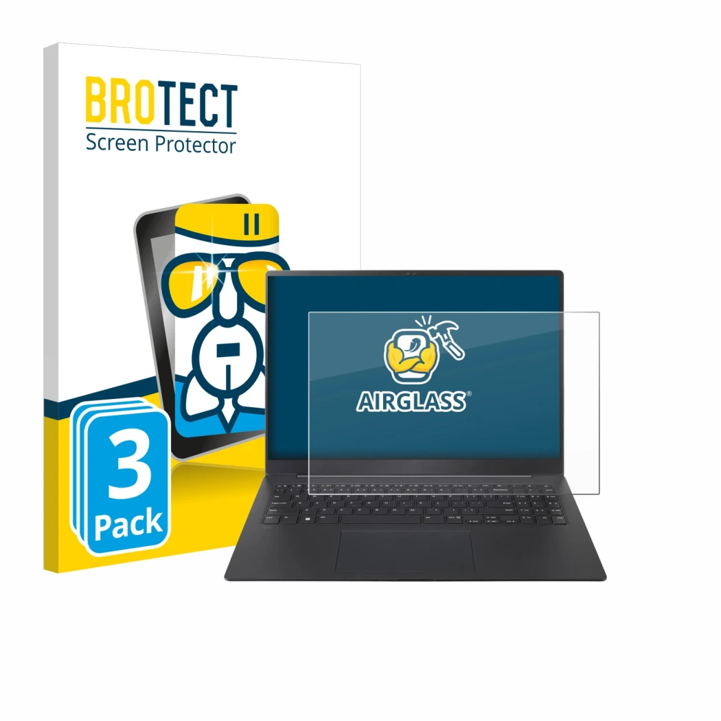 Vorderseite einer Produktverpackung mit dem Markenlogo BROTECT. Daneben ist das Gerät LG gram Pro 16 2024 mit dem zugehörigen 