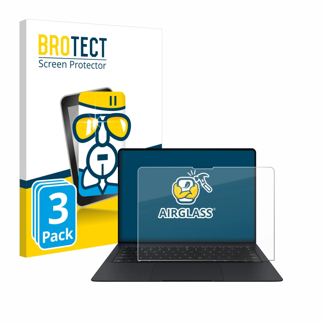 Vorderseite einer Produktverpackung mit dem Markenlogo BROTECT. Daneben ist das Gerät Huawei MateBook X Pro 2024 mit dem zugeh