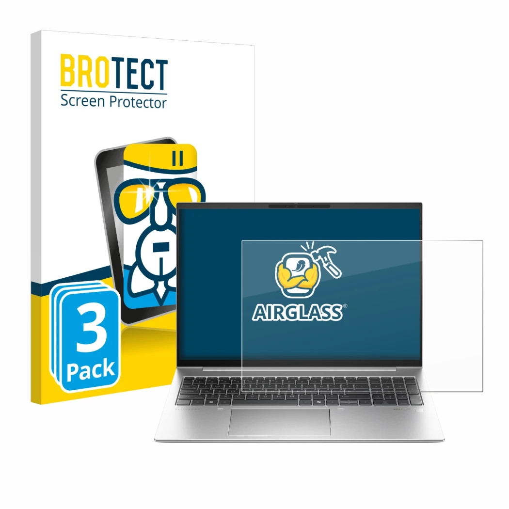 Vorderseite einer Produktverpackung mit dem Markenlogo BROTECT. Daneben ist das Gerät HP EliteBook 860 G11 mit dem zugehörigen