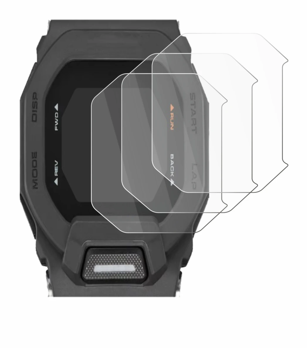 Abbildung des Geräts Casio G-Shock GBD-200 mit einer Vielzahl des Displayschutzes.