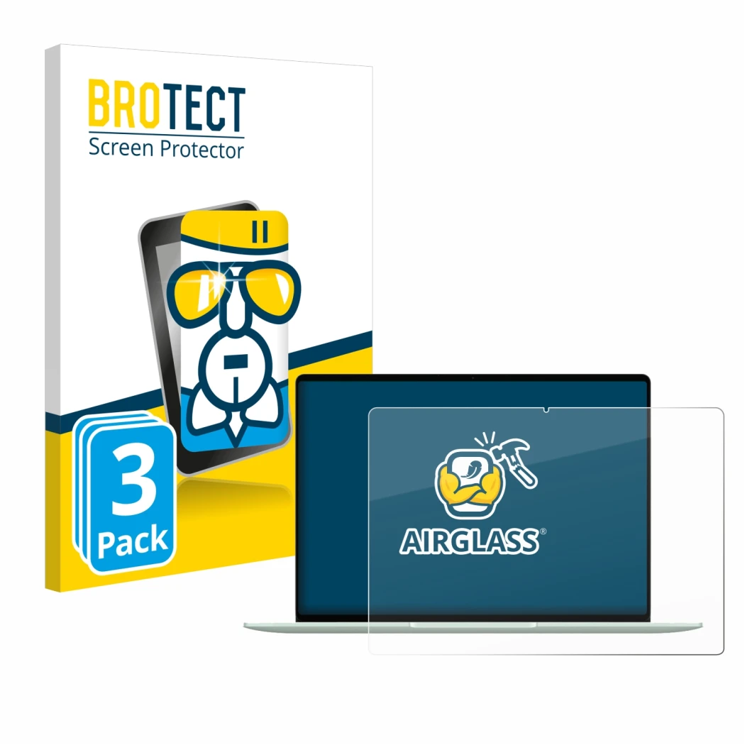 Vorderseite einer Produktverpackung mit dem Markenlogo BROTECT. Daneben ist das Gerät Huawei MateBook 14 2024 mit dem zugehöri