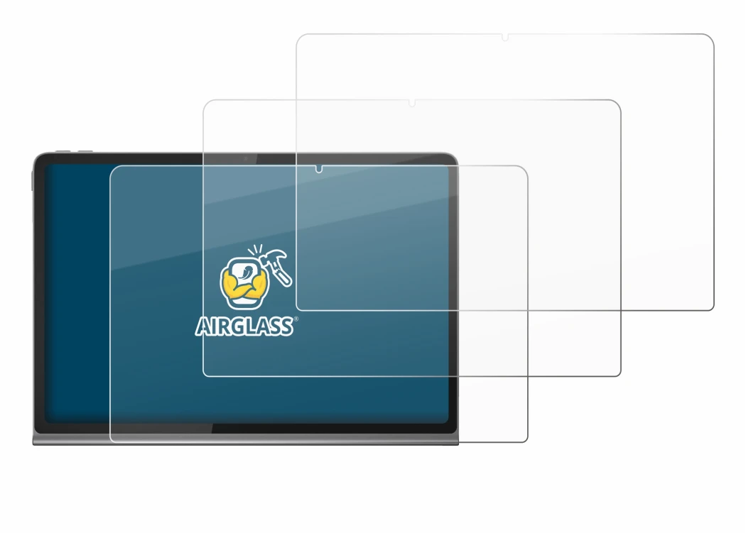 Abbildung des Geräts Lenovo Tab Plus mit einer Vielzahl des Displayschutzes.