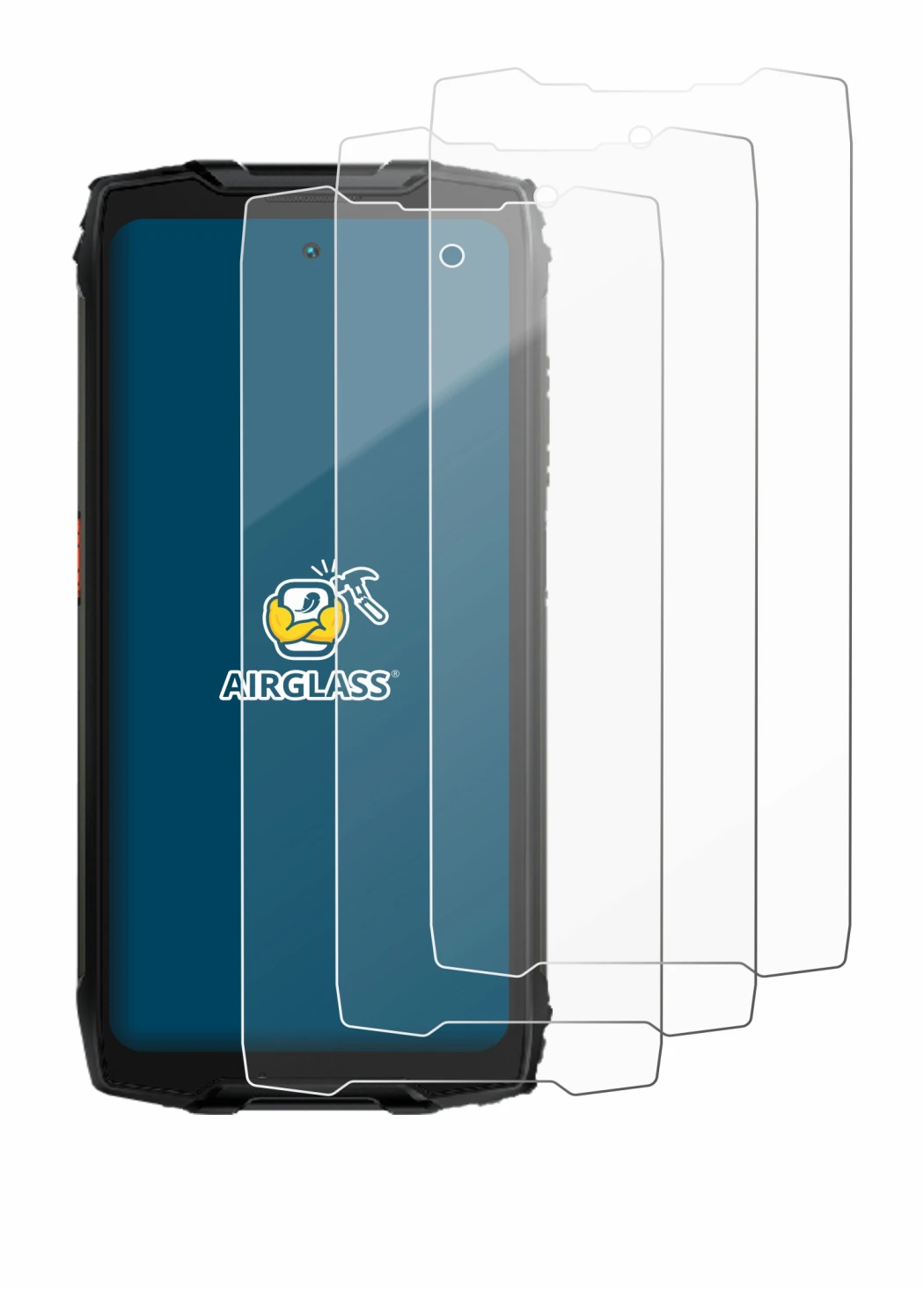 Abbildung des Geräts Blackview BV9300 Pro mit einer Vielzahl des Displayschutzes.