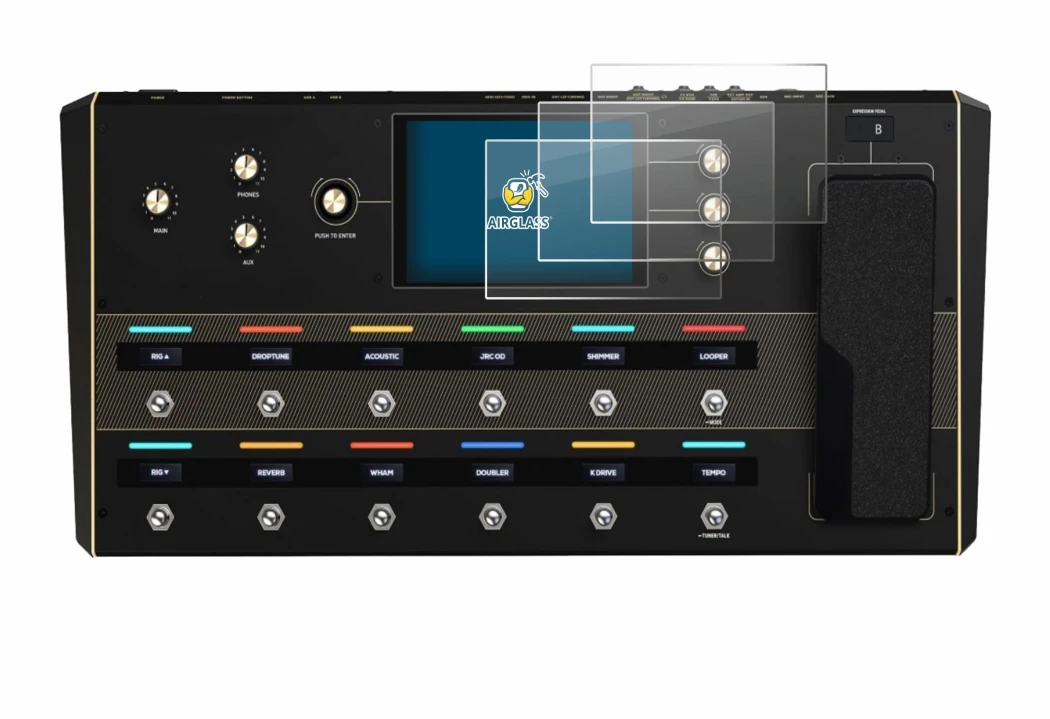 Abbildung des Geräts Headrush Prime mit einer Vielzahl des Displayschutzes.