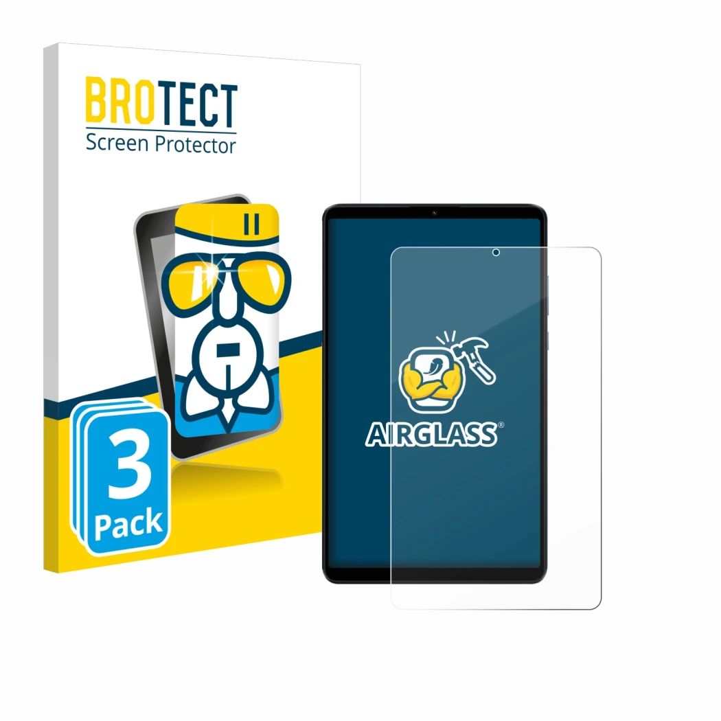 Vorderseite einer Produktverpackung mit dem Markenlogo BROTECT. Daneben ist das Gerät Xiaomi Redmi Pad SE 8.7 mit dem zugehöri